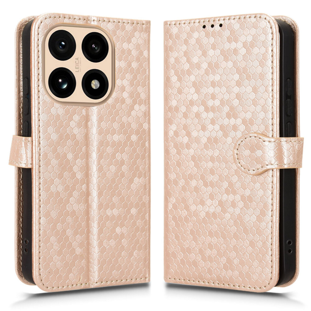 (Rose ) For Xiaomi 15T Wallet Case Dot Pattern Imprint Pu Leather Phone Cover With Wrist Strap Gold 6914294484788