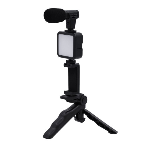 Kit de vídeo para smartphone com tripé, suporte para celular compatível com iPhone/Android, microfone estéreo e luz LED para vlogs. 1