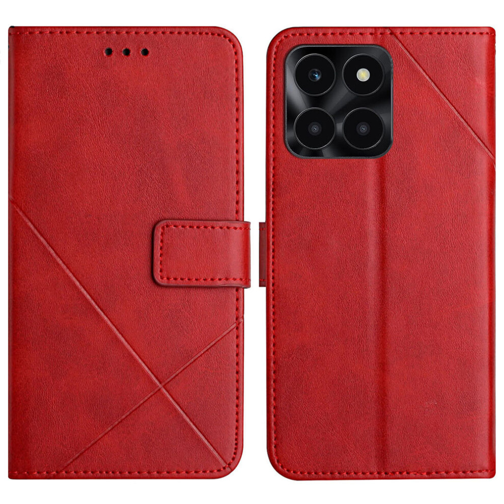 (Red) Leather Case For Honor X6c 4G / X6b 4G / X6a 4G / X5b / X5b Plus Line Pattern Wallet Phone Cover With Wrist Strap Red 6914296002232