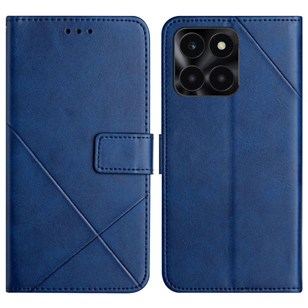 (Blue) Leather Case For Honor X6c 4G / X6b 4G / X6a 4G / X5b / X5b Plus Line Pattern Wallet Phone Cover With Wrist Strap Blue 6914297859217