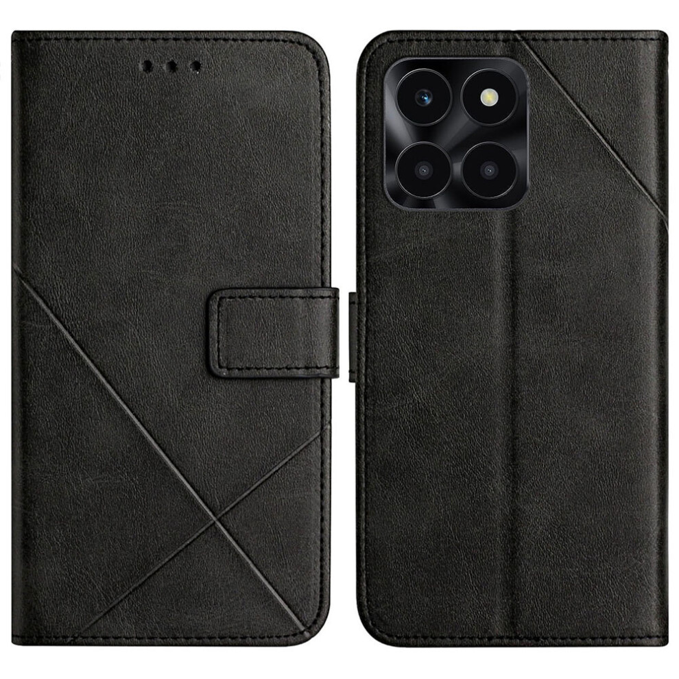 (Black) Leather Case For Honor X6c 4G / X6b 4G / X6a 4G / X5b / X5b Plus Line Pattern Wallet Phone Cover With Wrist Strap Black 6914297129440