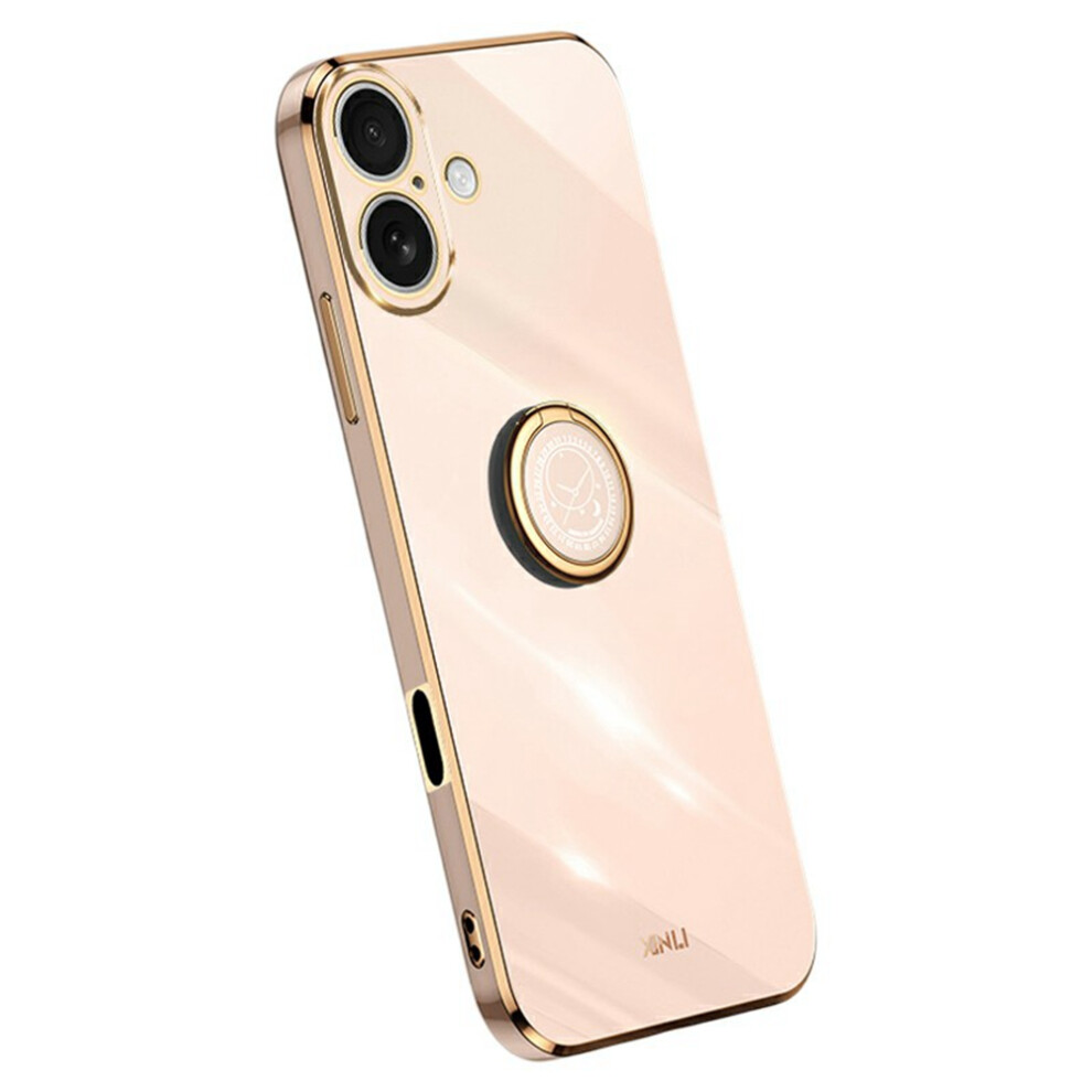 (Pink) Xinli For Iphone 17 Case Ring Kickstand Electroplating Tpu Phone Cover Pink 6914291342289