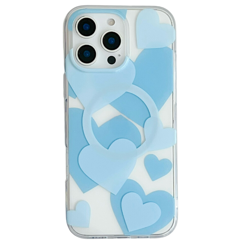 (Blue) For Iphone 16 Pro Case Heart Pattern Tpu + Pc Protective Phone Cover Compatible With Magsafe Blue 6914294377011