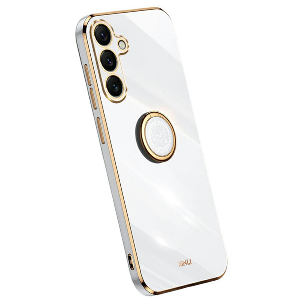 (White) Xinli For Samsung Galaxy S25 Fe Case Ring Kickstand Electroplating Tpu Phone Cover White 6914294514386