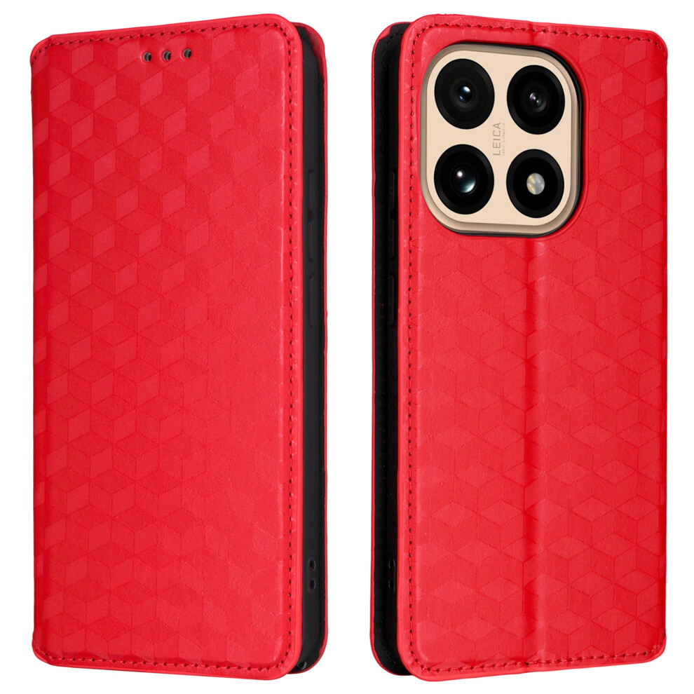(Red) For Xiaomi 15T Case Wallet Rhombus Imprinted Leather Phone Cover Red 6914296682892