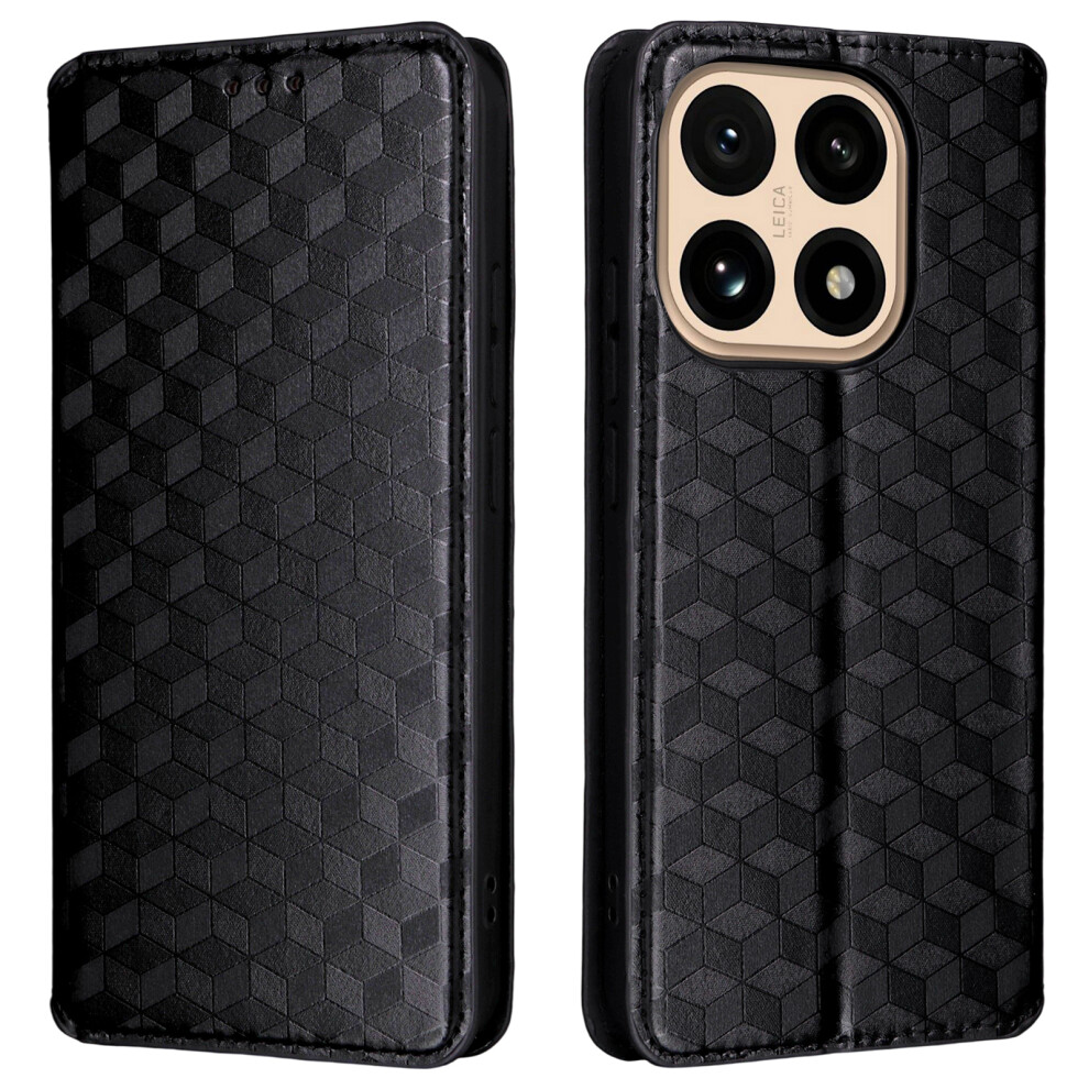(Black) For Xiaomi 15T Case Wallet Rhombus Imprinted Leather Phone Cover Black 6914298520970
