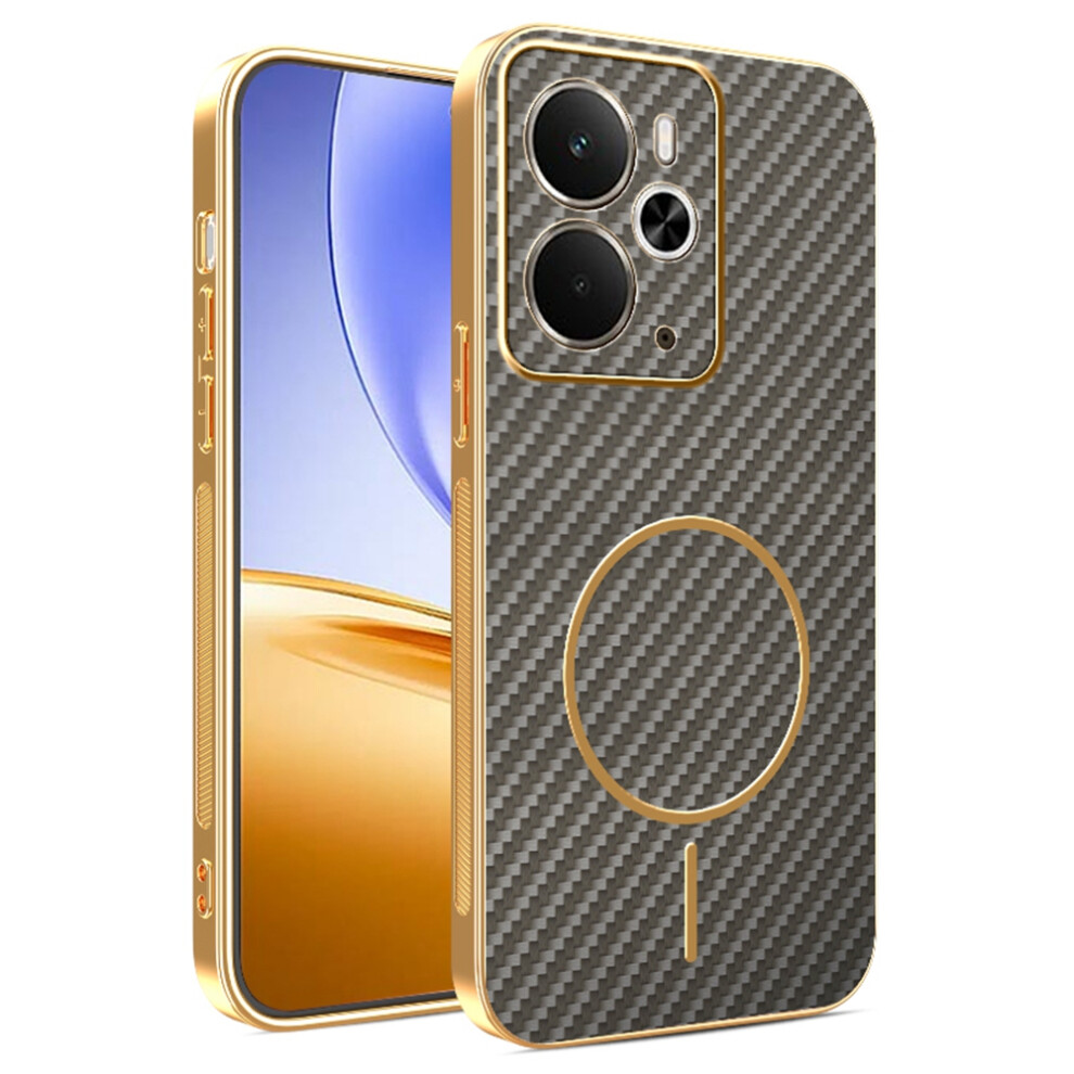 (Coffee) For Realme 14 5G / 14T 5G Phone Case Carbon Fiber Textured Electroplated Tpu Back Cover Brown 6914299895008