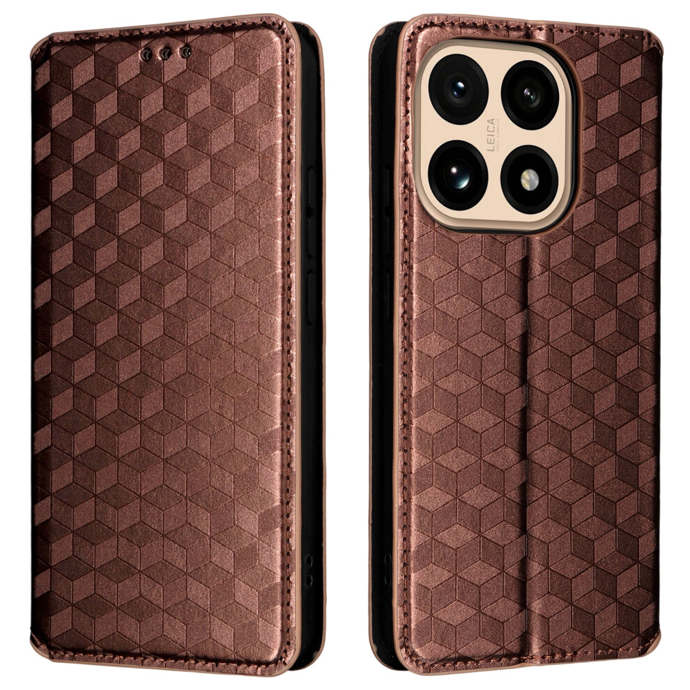 (Brown) For Xiaomi 15T Case Wallet Rhombus Imprinted Leather Phone Cover Brown 6914296762044