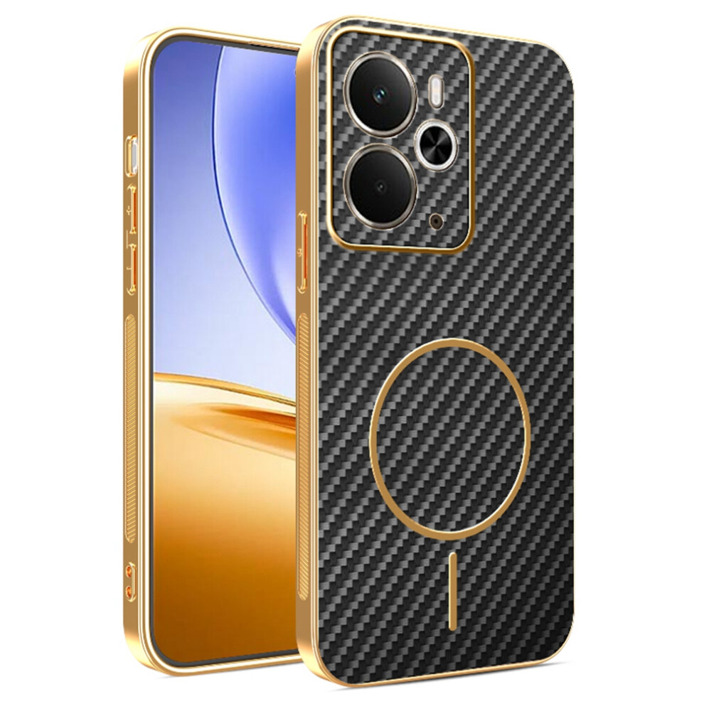 (Black) For Realme 14 5G / 14T 5G Phone Case Carbon Fiber Textured Electroplated Tpu Back Cover Black 6914299819813