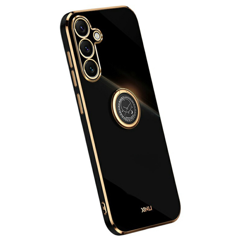 (Black) Xinli For Samsung Galaxy S25 Fe Case Ring Kickstand Electroplating Tpu Phone Cover Black 6914290438488