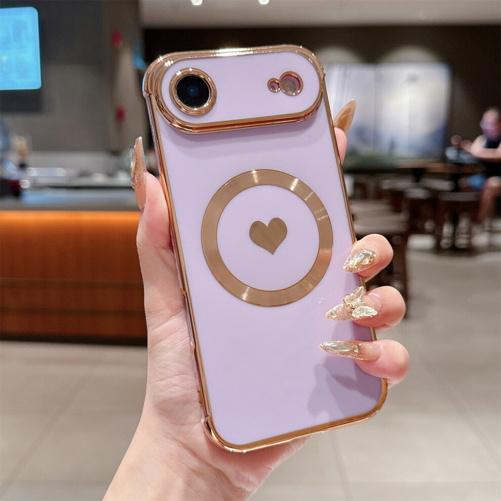 (Purple) For Iphone Air Magnetic Case Electroplating Soft Tpu Cover With Cute Love Heart Purple 6914292627323