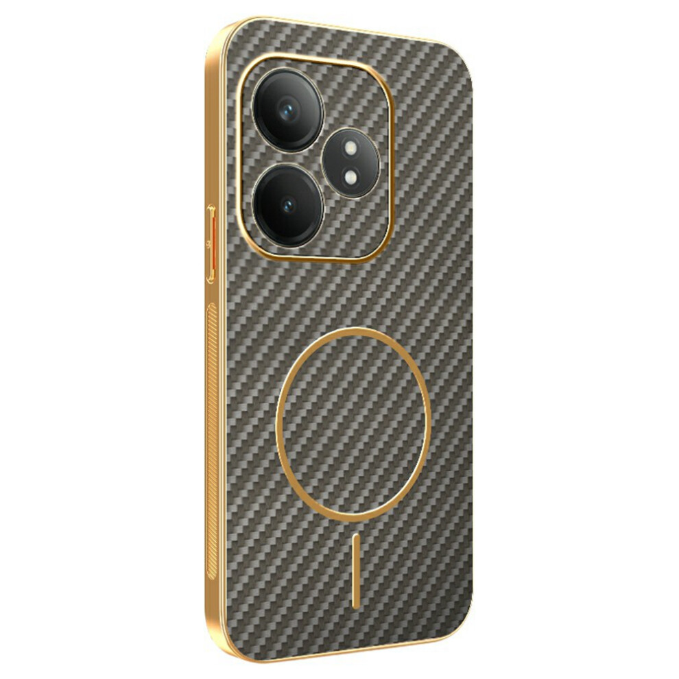 (Coffee) Phone Case For Realme Gt Neo6 Se 5G / Gt Neo6 5G / Gt 6T 5G / Gt 6 5G Carbon Fiber Textured Electroplated Tpu Back Cover Brown 6914291461126