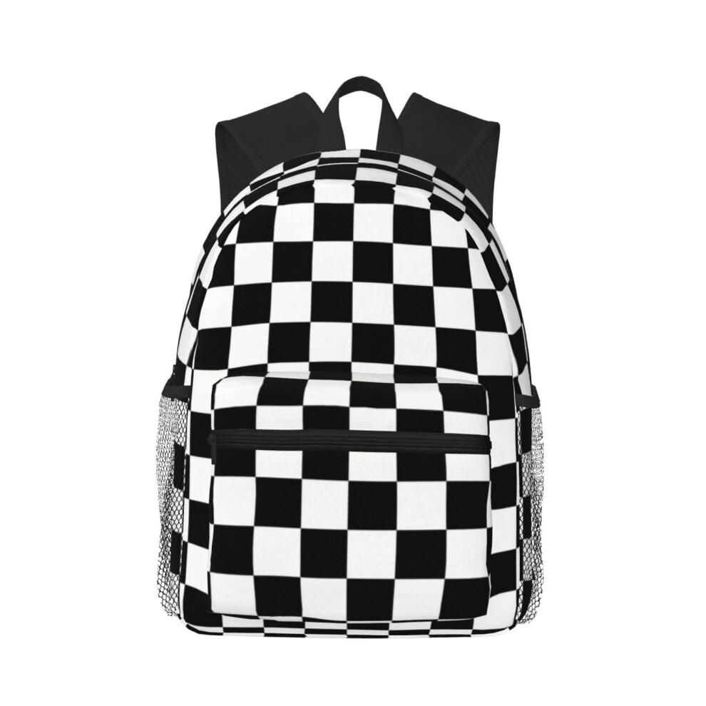 Plaid Black And White Laptop Backpack 15.6" White,Black 900881732901