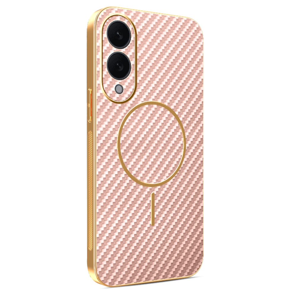 (Pink) For Samsung Galaxy S25 Edge Phone Case Carbon Fiber Textured Electroplated Tpu Back Cover Pink 6914295349130