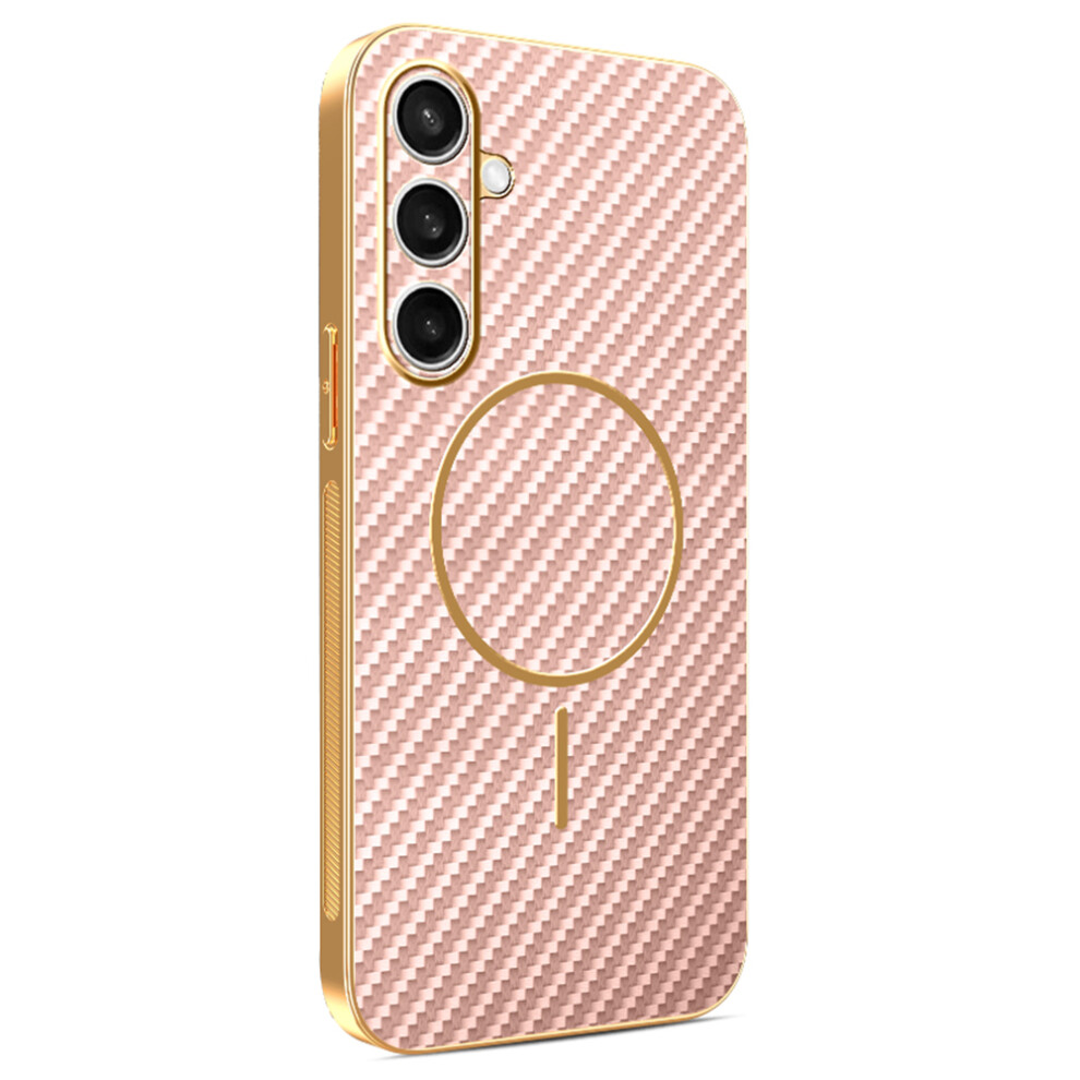(Pink) For Samsung Galaxy S25 Fe Phone Case Carbon Fiber Textured Electroplated Tpu Back Cover Pink 6914298218341