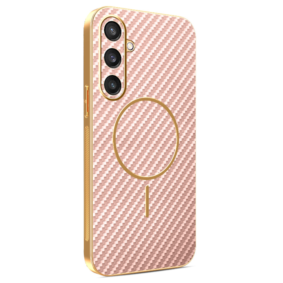 (Pink) For Samsung Galaxy S25 Phone Case Carbon Fiber Textured Electroplated Tpu Back Cover Pink 6914293229670