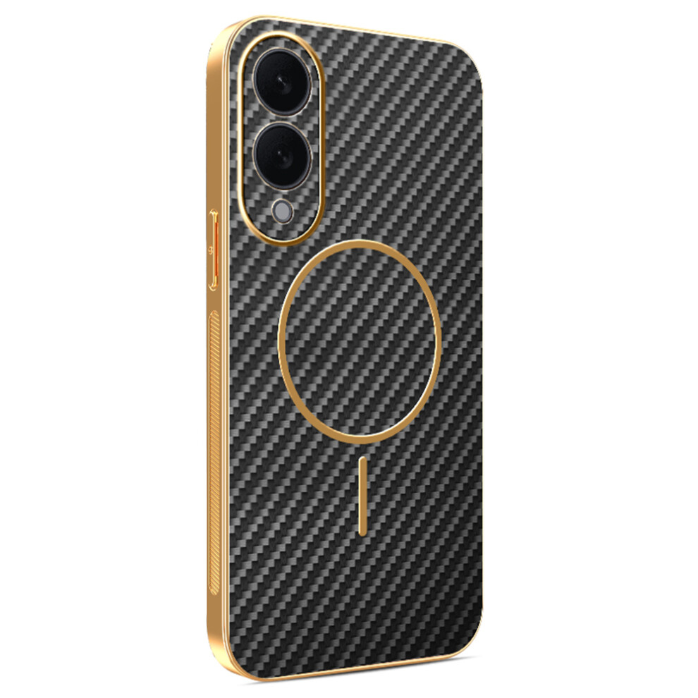 (Black) For Samsung Galaxy S25 Edge Phone Case Carbon Fiber Textured Electroplated Tpu Back Cover Black 6914295513982