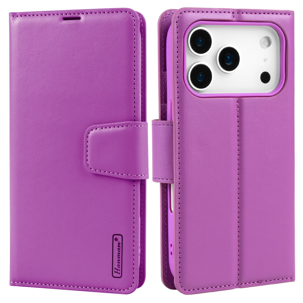 (Purple) Hanman Mill Series For Iphone 17 Pro Case Wallet Stand Pu Leather Phone Cover Purple 6914294387683