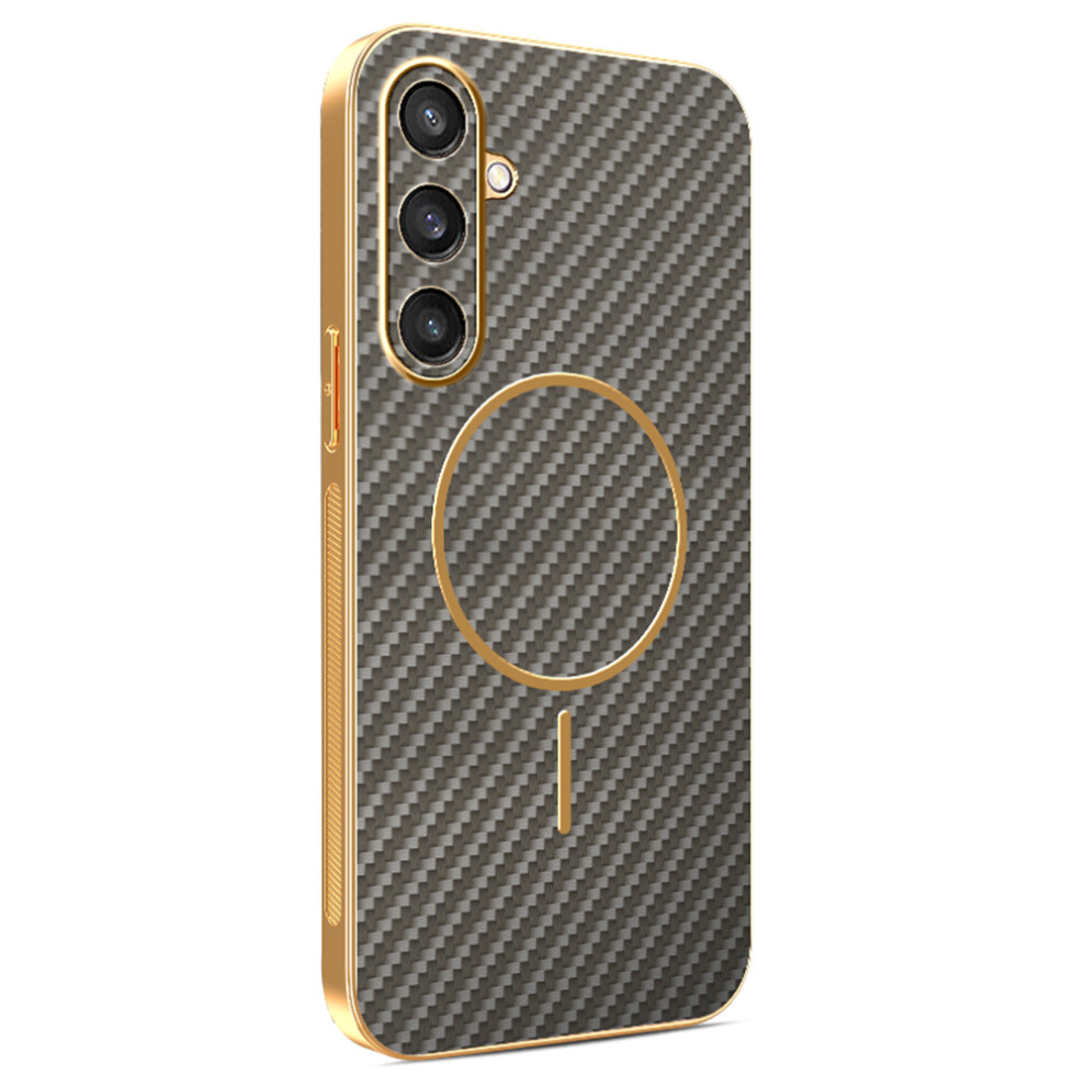 (Coffee) For Samsung Galaxy S25 Phone Case Carbon Fiber Textured Electroplated Tpu Back Cover Brown 6914295075596
