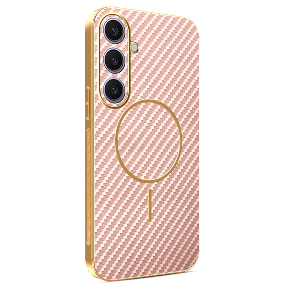 (Pink) For Samsung Galaxy S25+ Phone Case Carbon Fiber Textured Electroplated Tpu Back Cover Pink 6914299838197