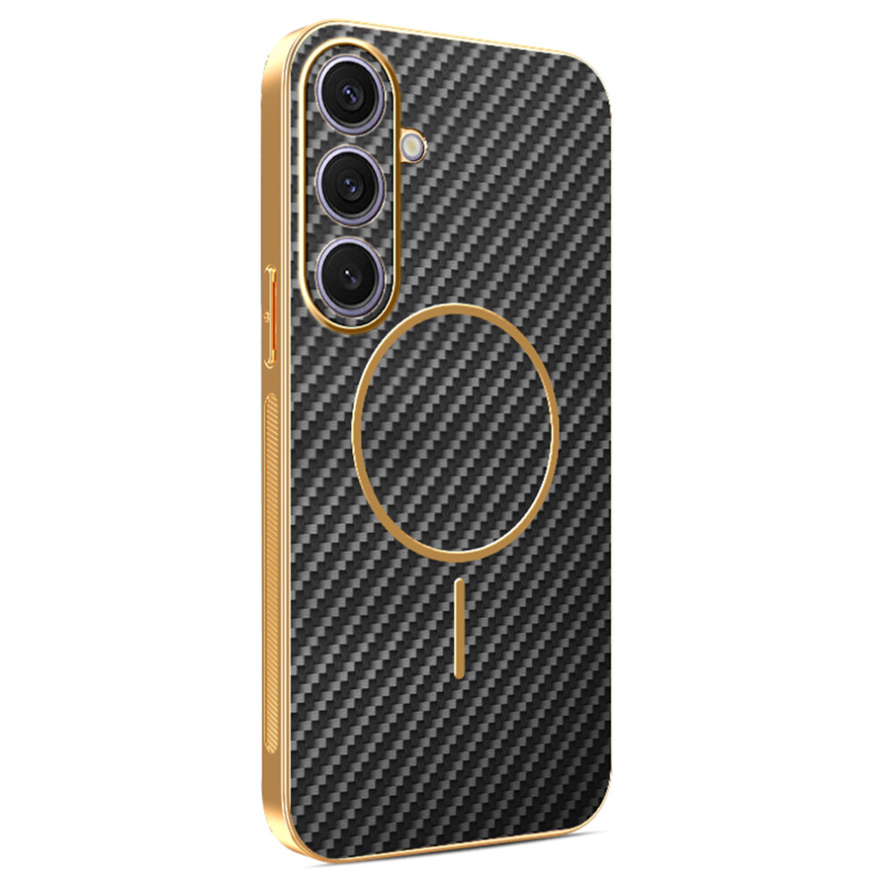 (Black) For Samsung Galaxy S25+ Phone Case Carbon Fiber Textured Electroplated Tpu Back Cover Black 6914293850980