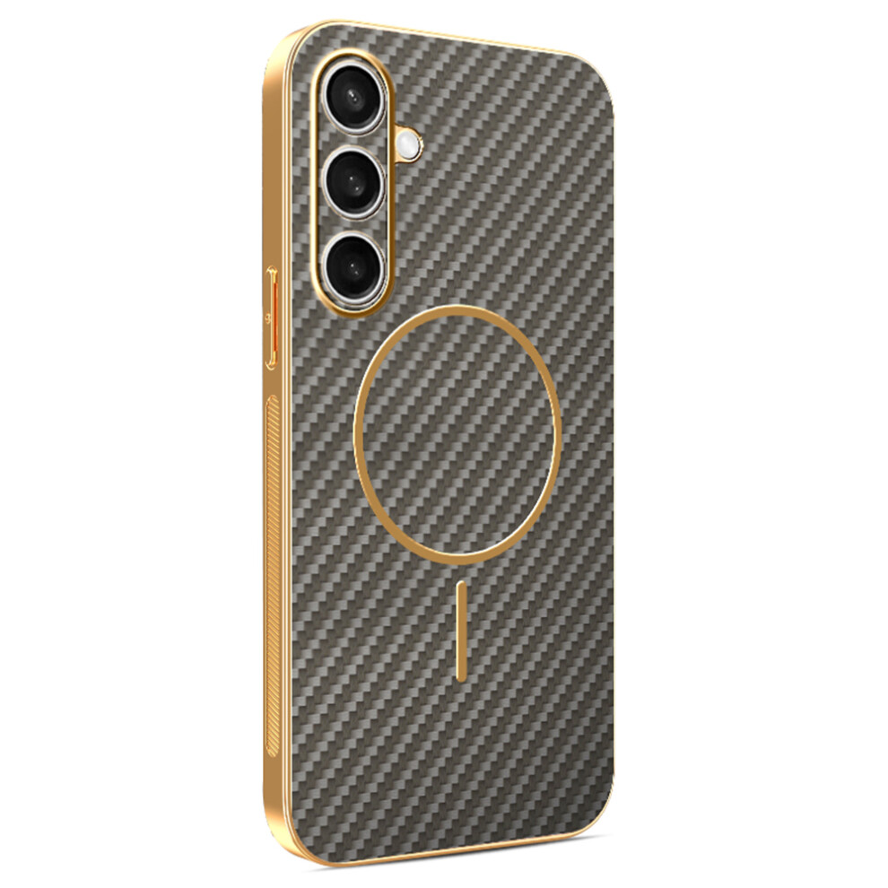 (Coffee) For Samsung Galaxy S25 Fe Phone Case Carbon Fiber Textured Electroplated Tpu Back Cover Brown 6914290948666