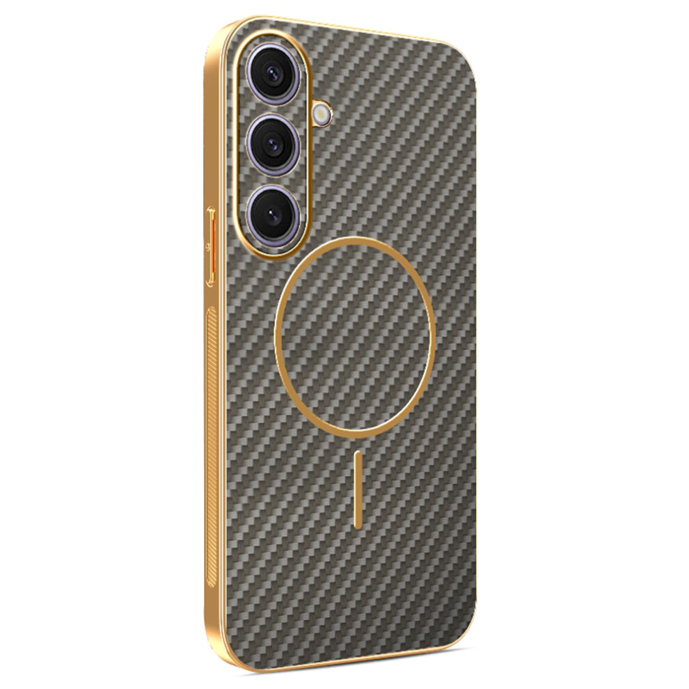 (Coffee) For Samsung Galaxy S25+ Phone Case Carbon Fiber Textured Electroplated Tpu Back Cover Brown 6914294826052