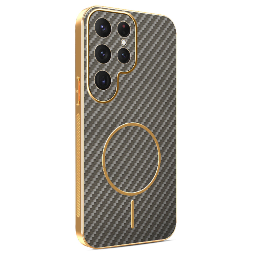 (Coffee) For Samsung Galaxy S25 Ultra Phone Case Carbon Fiber Textured Electroplated Tpu Back Cover Brown 6914291757731