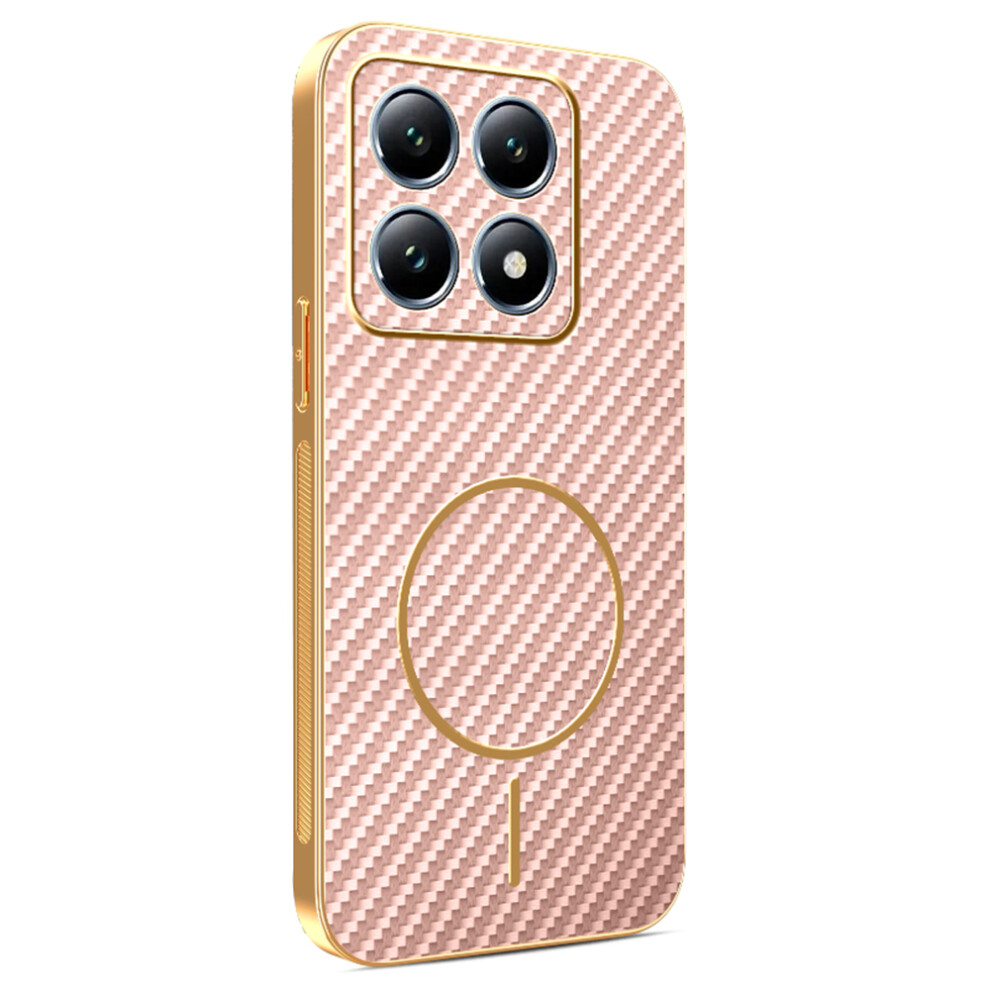 (Pink) For Xiaomi 14T Pro Phone Case Carbon Fiber Textured Electroplated Tpu Back Cover Pink 6914291871604