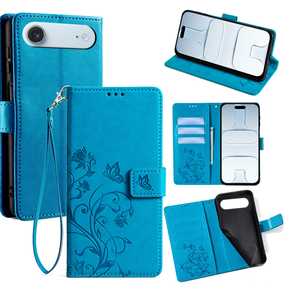 (Blue) For Iphone Air Case Butterfly Flower Imprinted Pu Leather Wallet Phone Cover Blue 6914293496331