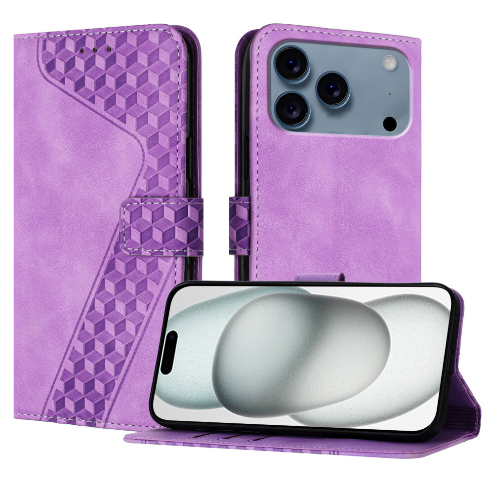 (Purple) For Iphone 17 Pro Leather Case 7-Shaped Pattern Wallet Stand Shockproof Phone Cover Purple 6914296761962