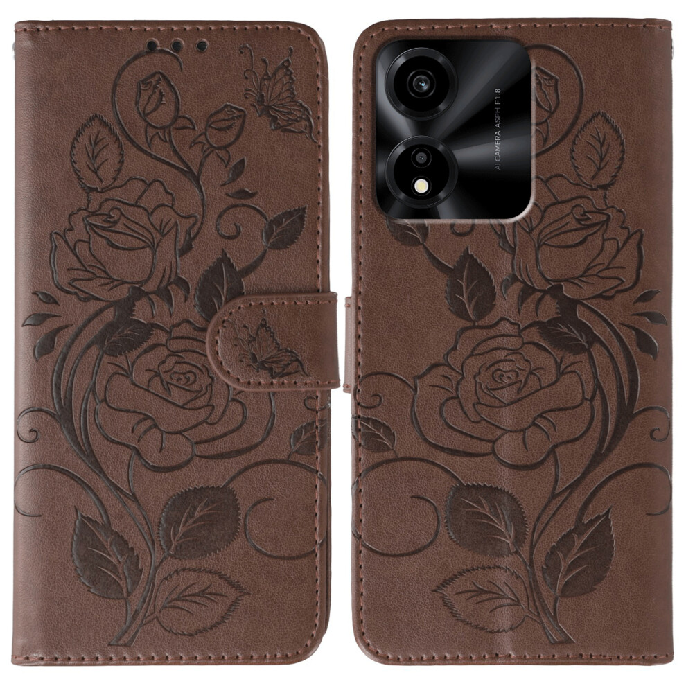 (Brown) For Honor X5c Plus 4G / X5c 4G Case Wallet Stand Imprinted Rose Butterfly Pu Leather Phone Cover Brown 6914293762092