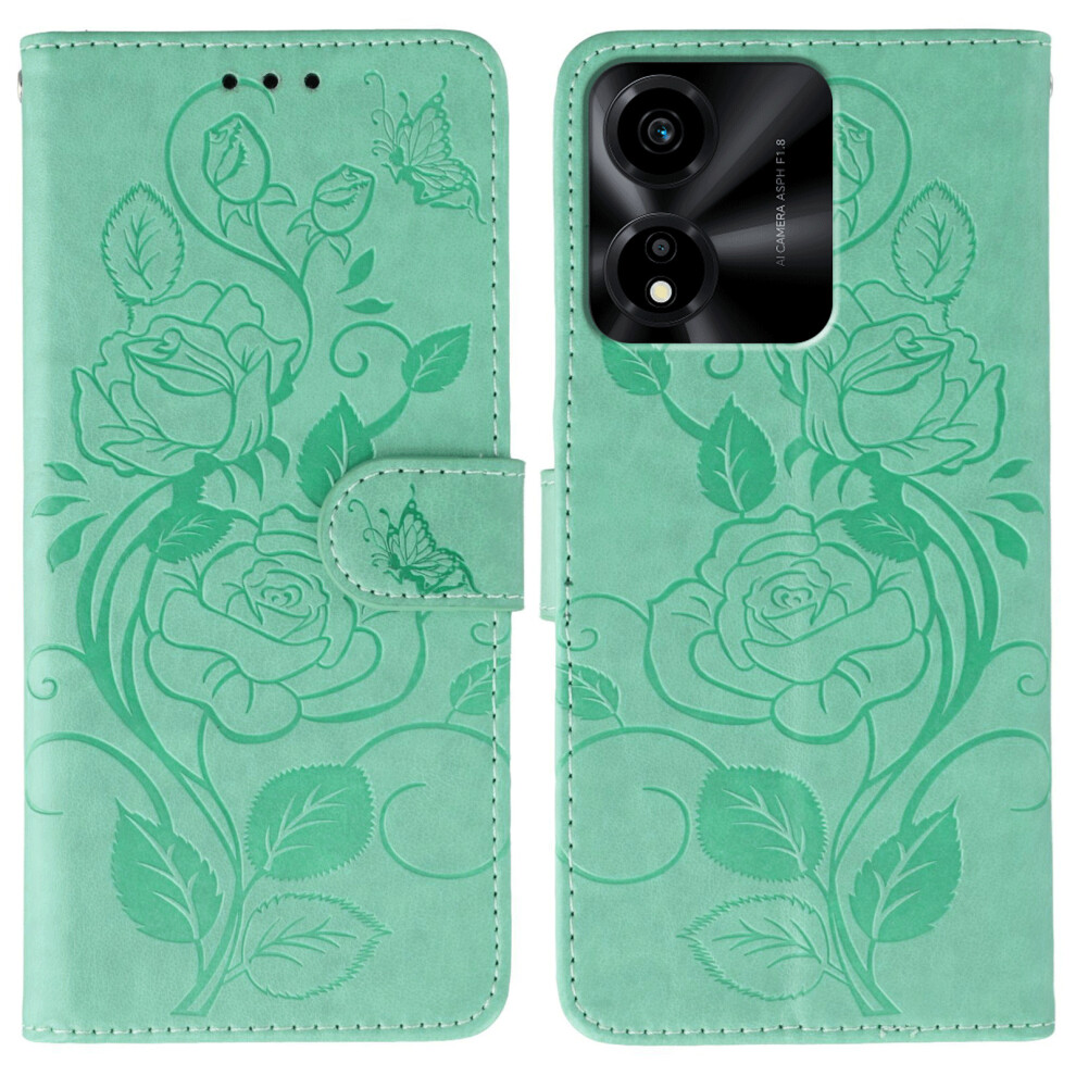 (Green) For Honor X5c Plus 4G / X5c 4G Case Wallet Stand Imprinted Rose Butterfly Pu Leather Phone Cover Green 6914292286452