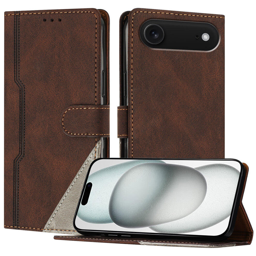 (Brown) For Iphone Air Leather Case Triangle Patchwork Wallet Stand Shockproof Phone Cover Brown 6914291952945
