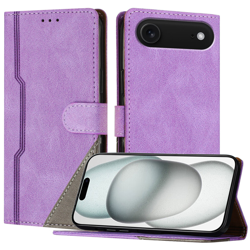 (Purple) For Iphone Air Leather Case Triangle Patchwork Wallet Stand Shockproof Phone Cover Purple 6914298941126