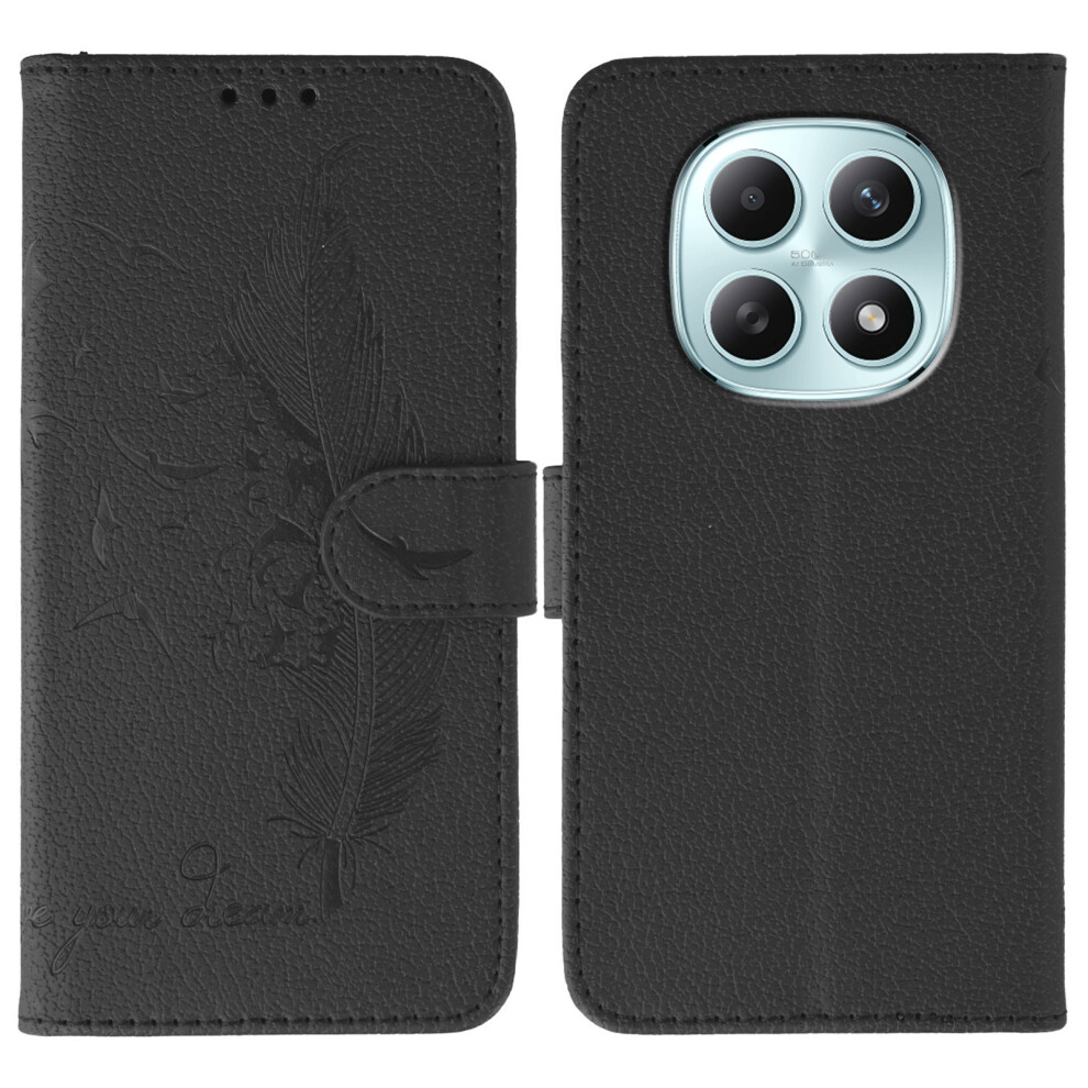 (Black) For Xiaomi Poco M8 5G / Redmi Note 15 5G (Global) / 15 4G (Global) Case Feather Imprint Pu Leather Wallet Phone Cover Black 6914292622113
