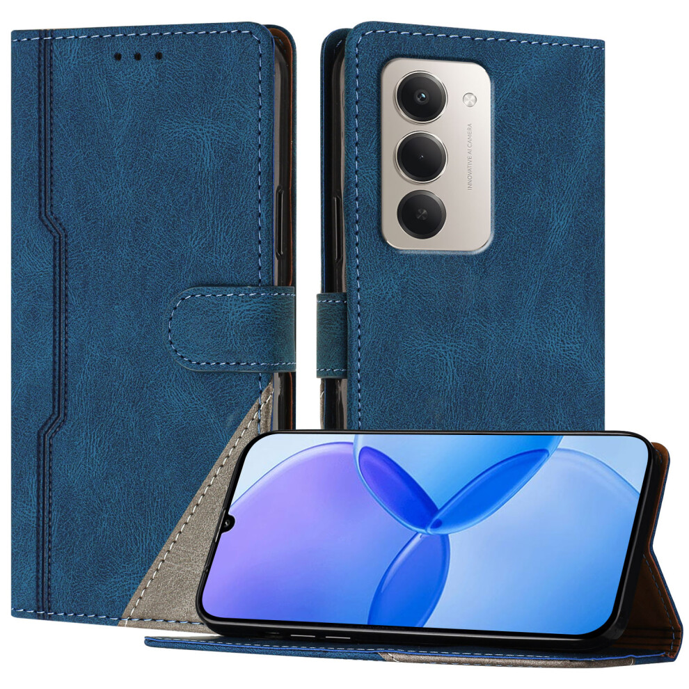 (Blue) For Xiaomi Redmi 15 5G (Global) (169Mm) / Xiaomi Redmi 15 4G (169Mm) Leather Case Triangle Patchwork Wallet Stand Shockproof Phone Blue 6914299913856