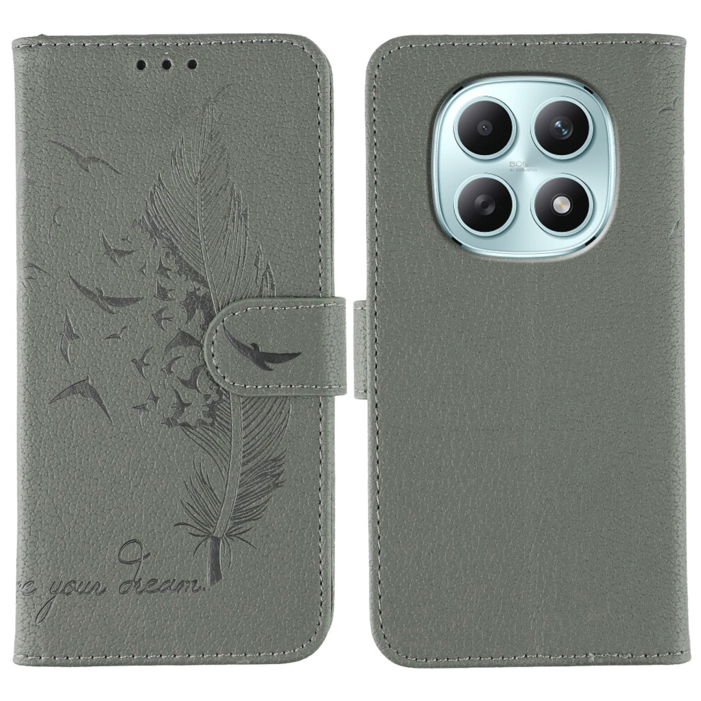 (Grey) For Xiaomi Poco M8 5G / Redmi Note 15 5G (Global) / 15 4G (Global) Case Feather Imprint Pu Leather Wallet Phone Cover Grey 6914297689982