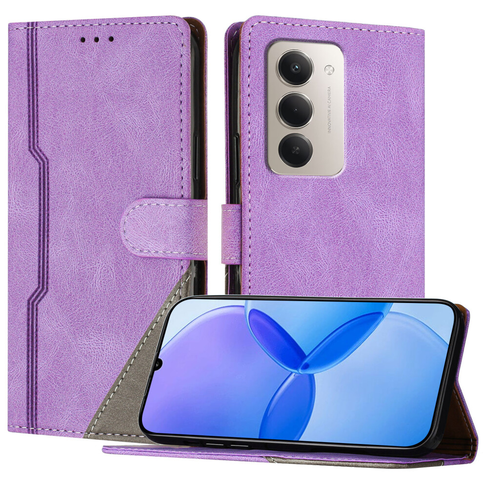(Purple) For Xiaomi Redmi 15 5G (Global) (169Mm) / Xiaomi Redmi 15 4G (169Mm) Leather Case Triangle Patchwork Wallet Stand Shockproof Phone Purple 6914299754640