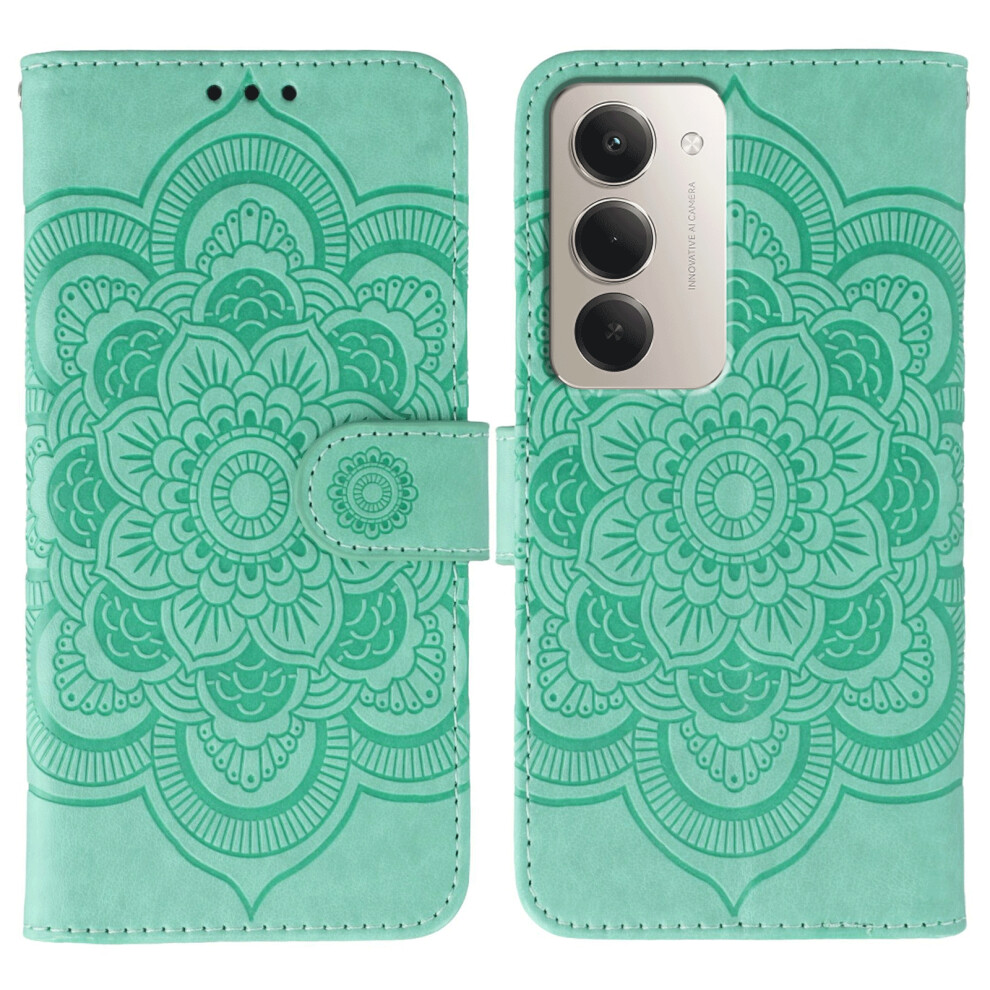 (Green) For Xiaomi Redmi 15 4G (Eu) (171Mm) Case Pu Leather Mandala Imprinted Design Wallet Phone Cover With Wrist Strap Green 6914293014887
