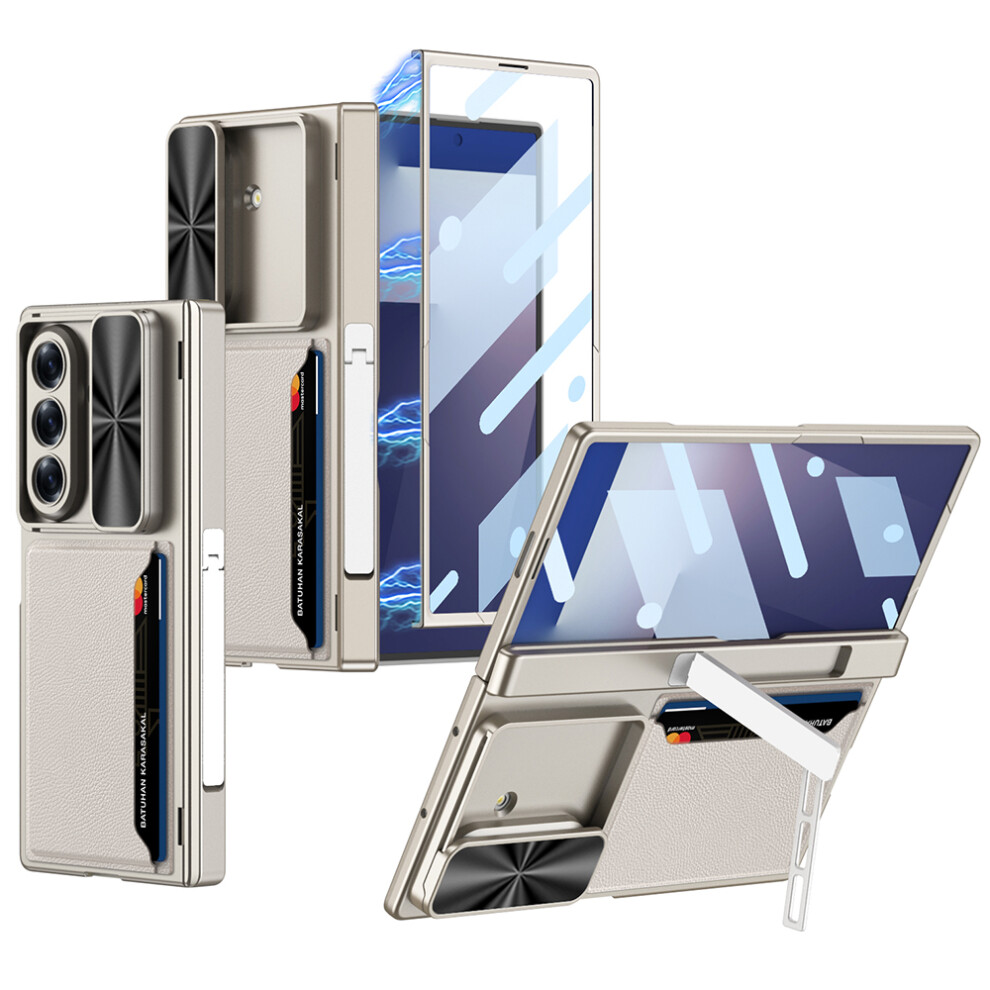 (Titanium ) Gkk For Samsung Galaxy Z Fold7 5G Case Kickstand Slide Camera Lid Card Holder Pc Phone Cover With Tempered Glass Film Grey 6914297187341