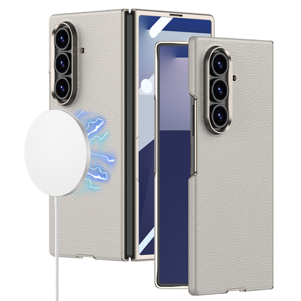 (Titanium ) Gkk For Samsung Galaxy Z Fold7 5G Magnetic Case Pu Leather + Pc Phone Cover With Tempered Glass Screen Film Grey 6914292748639