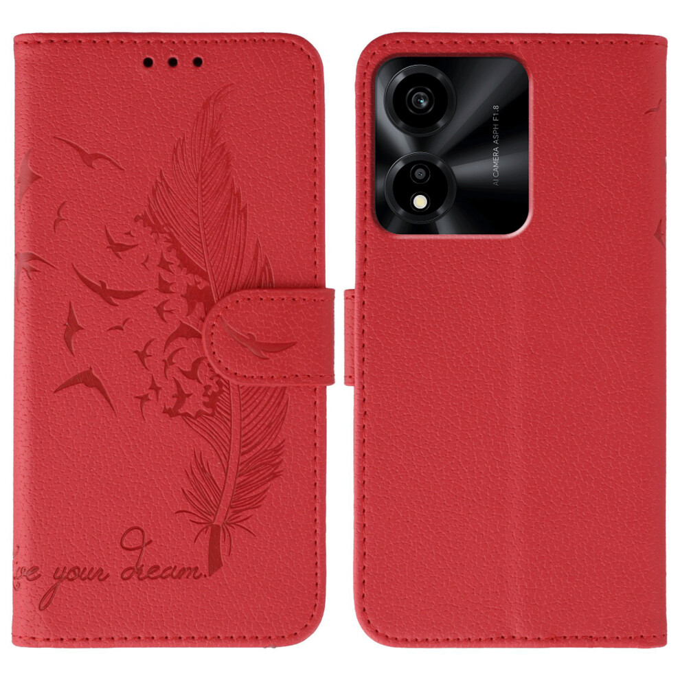 (Red) For Honor X5c Plus 4G / X5c 4G Case Feather Imprint Pu Leather Wallet Phone Cover Red 6914294432253