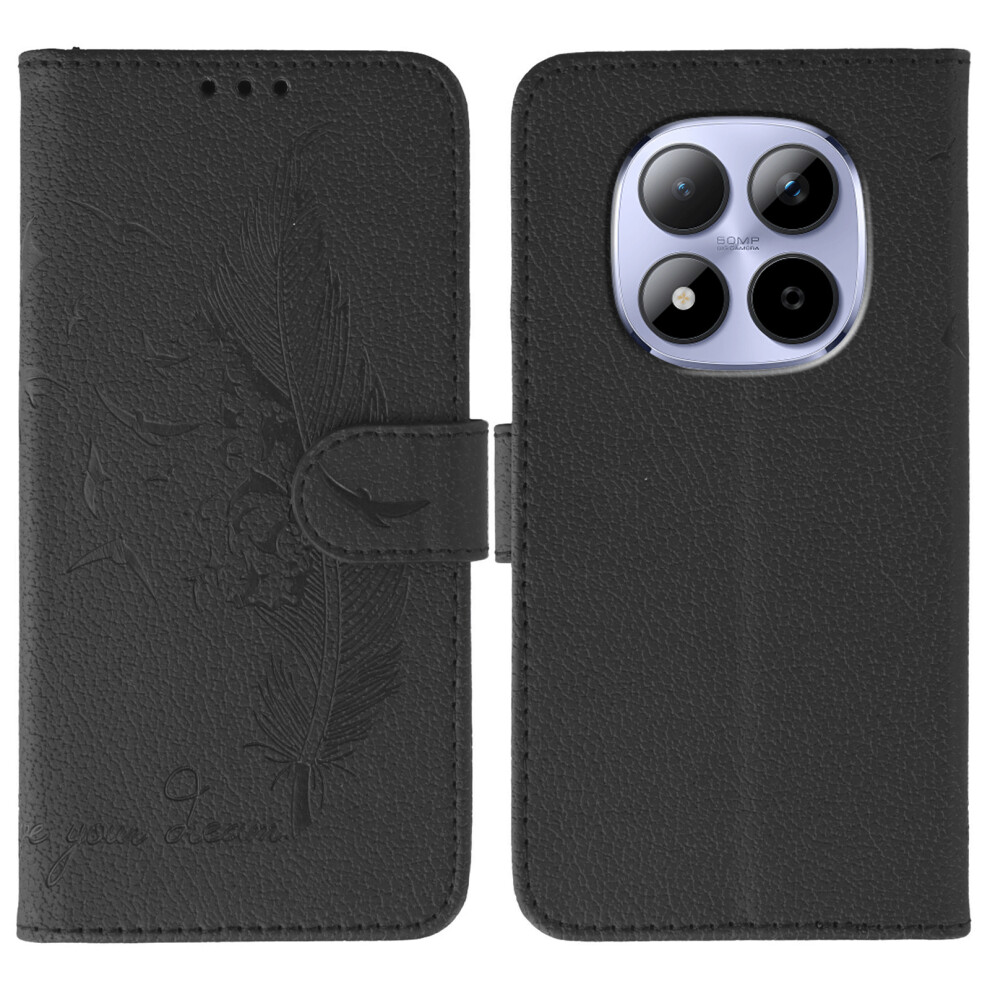 (Black) For Xiaomi Redmi Note 15 Pro 5G (Global) Case Feather Imprint Pu Leather Wallet Phone Cover Black 6914299546160