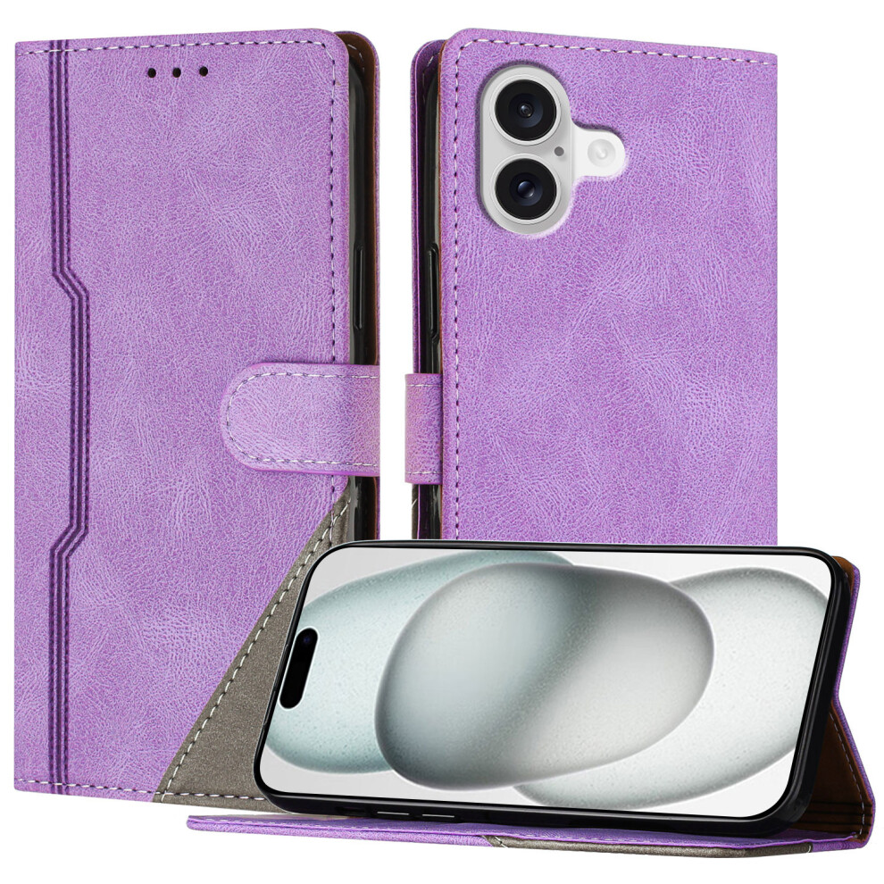 (Purple) For Iphone 17 Leather Case Triangle Patchwork Wallet Stand Shockproof Phone Cover Purple 6914295138253