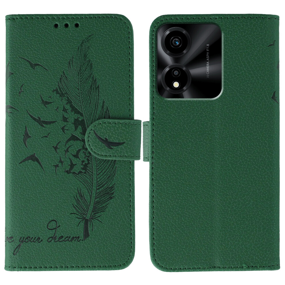 (Green) For Honor X5c Plus 4G / X5c 4G Case Feather Imprint Pu Leather Wallet Phone Cover Green 6914299448976