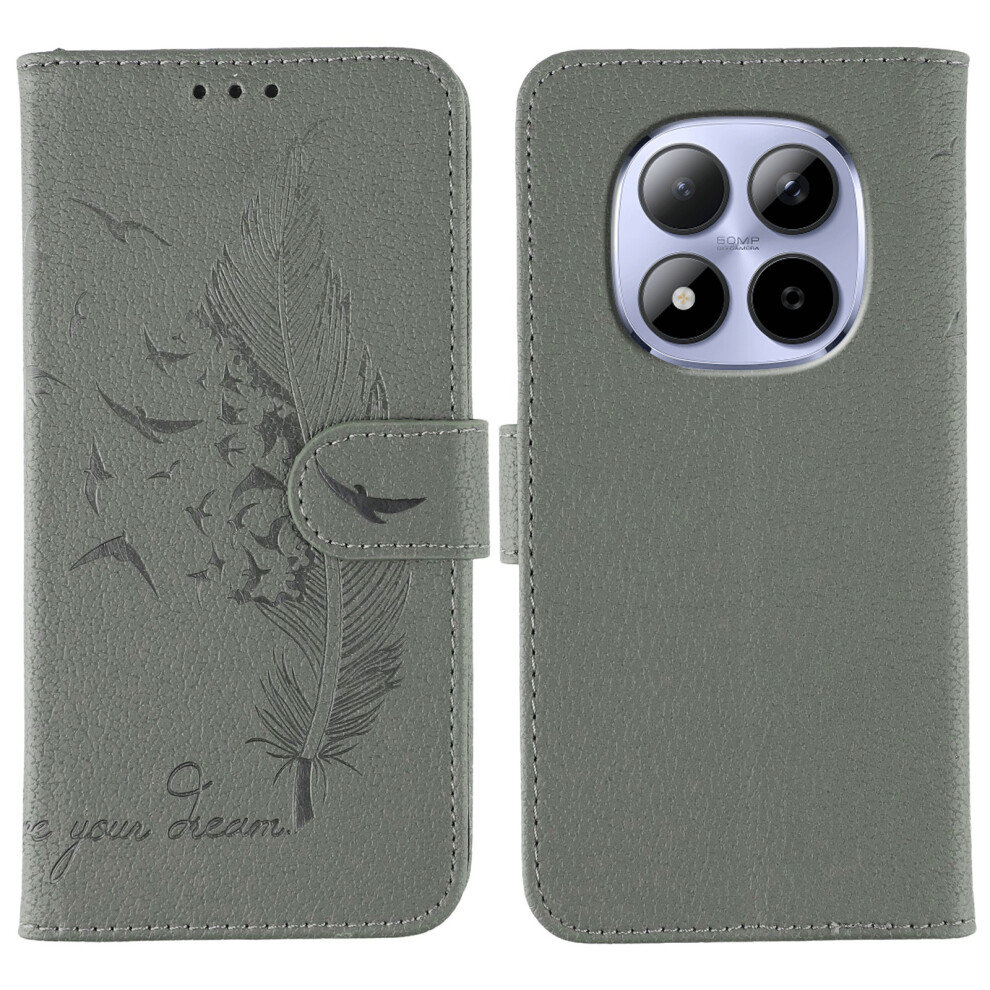 (Grey) For Xiaomi Redmi Note 15 Pro 5G (Global) Case Feather Imprint Pu Leather Wallet Phone Cover Grey 6914291154530