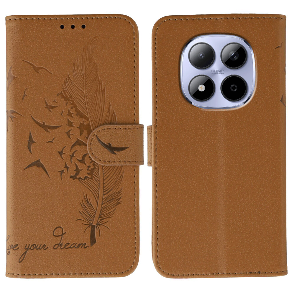 (Brown) For Xiaomi Redmi Note 15 Pro 5G (Global) Case Feather Imprint Pu Leather Wallet Phone Cover Brown 6914293697035