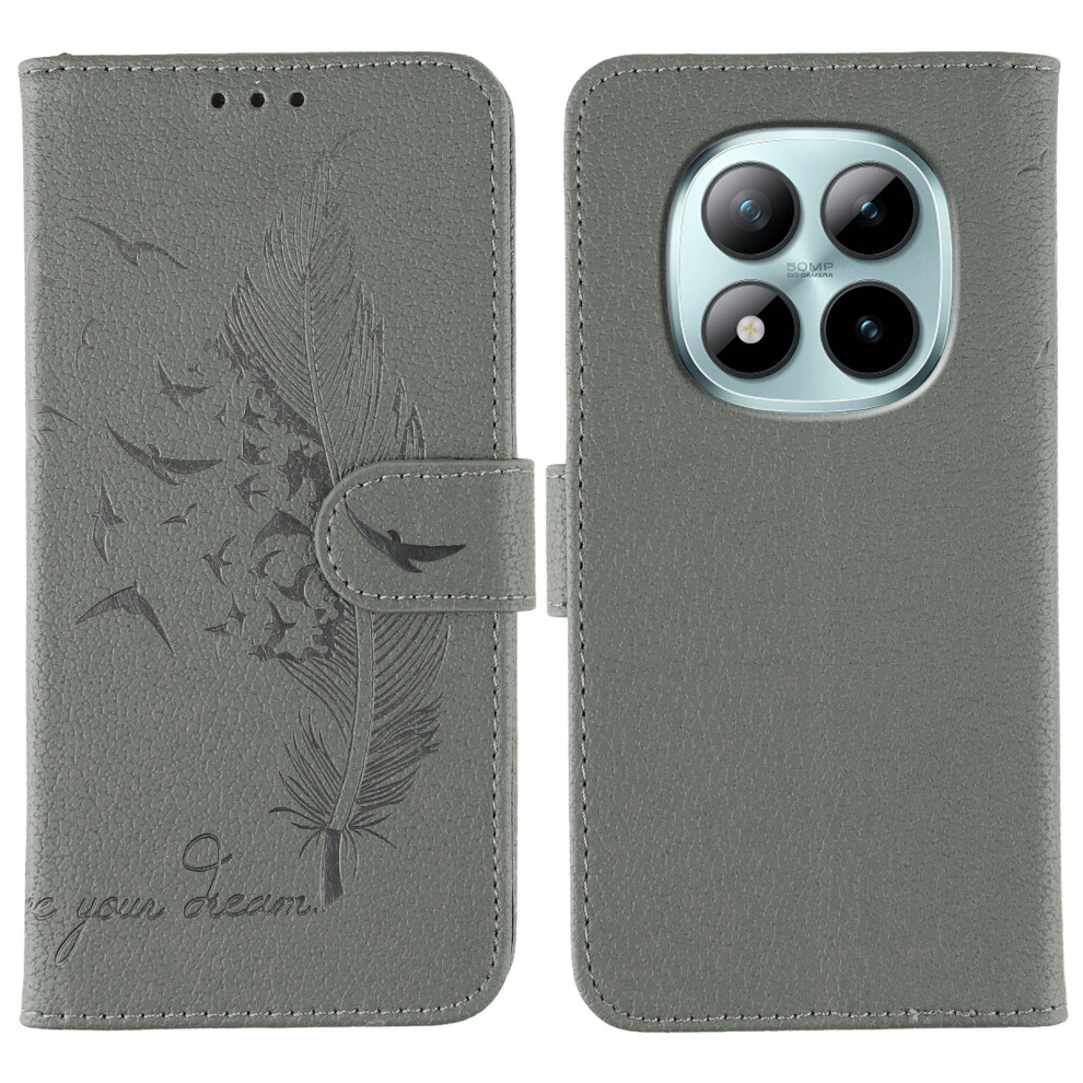 (Grey) For Xiaomi Redmi Poco M8 Pro 5G / Redmi Note 15 Pro+ 5G (Global) Case Feather Imprint Pu Leather Wallet Phone Cover Grey 6914290194759
