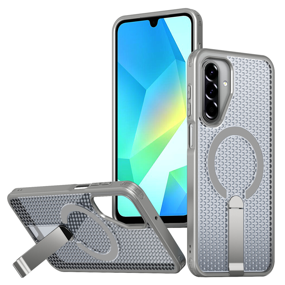 (Titanium ) For Samsung Galaxy A17 5G / A17 4G Magnetic Case Kickstand Grid Texture Tpu Pc Phone Back Cover Grey 6914296301465